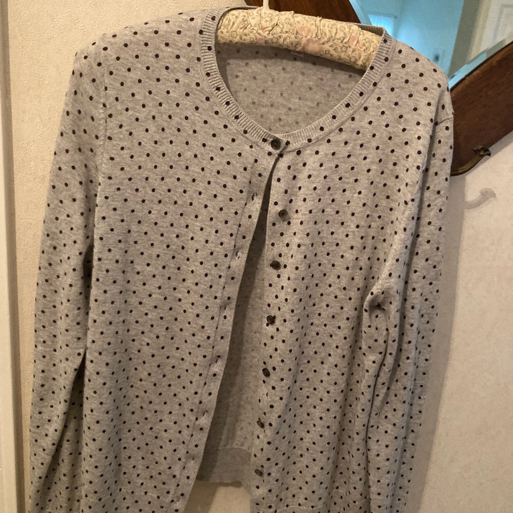 LOFT Light Gray Cardigan with Subtle Dots